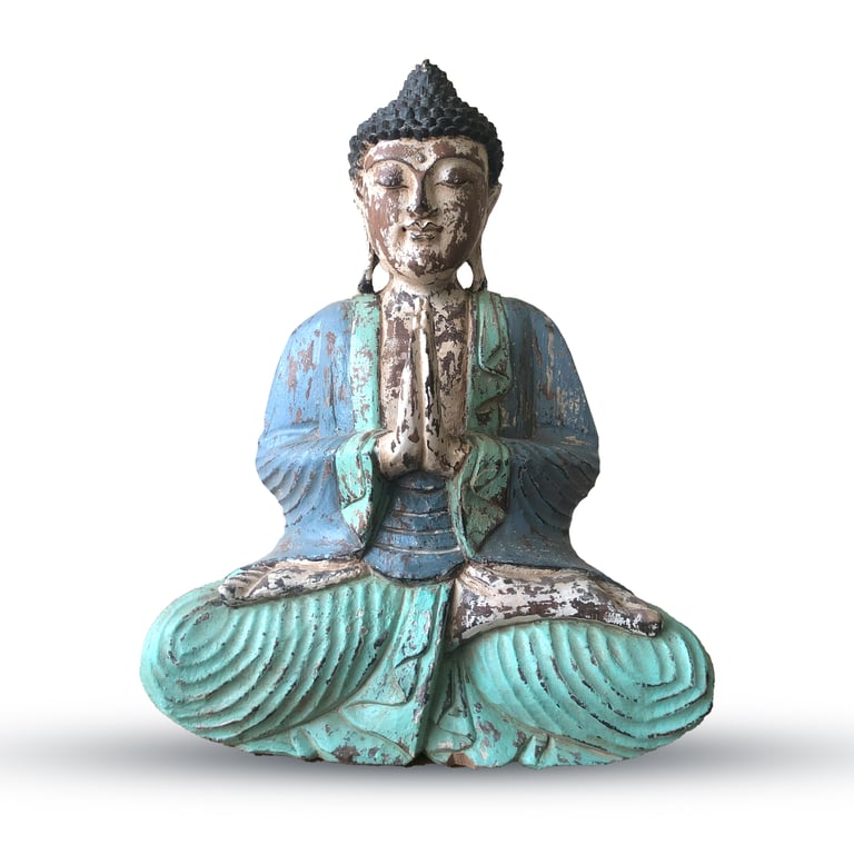 Hand-Carved Blue Mint Buddha Statue (40cm) - Vintage, Elegant Decor
