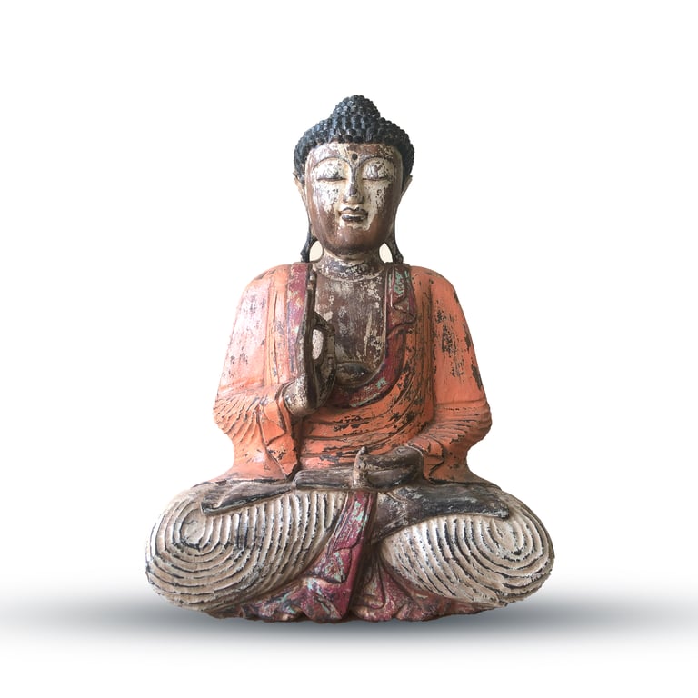 60cm Vintage Carved Buddha Statue (Orange) - Antique Teaching Transmission