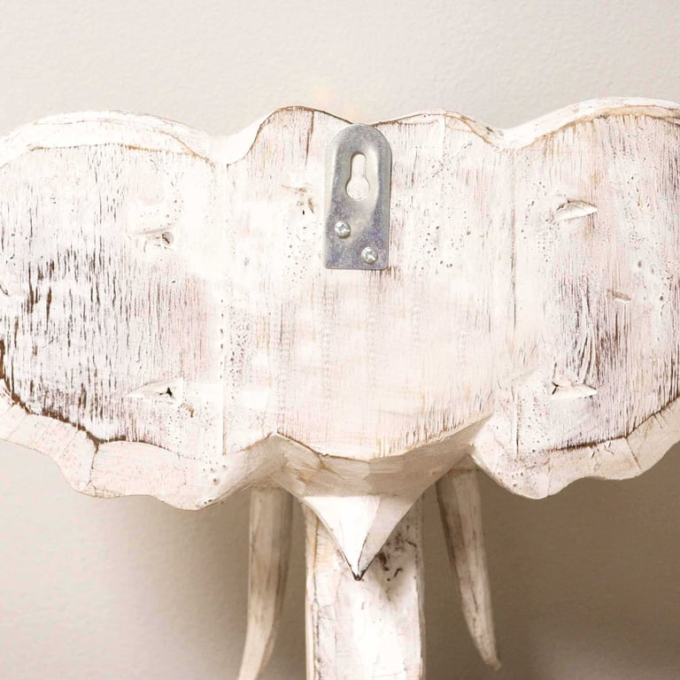 Gold & Whitewash Large Elephant Head Sculpture - Decorative Artwork