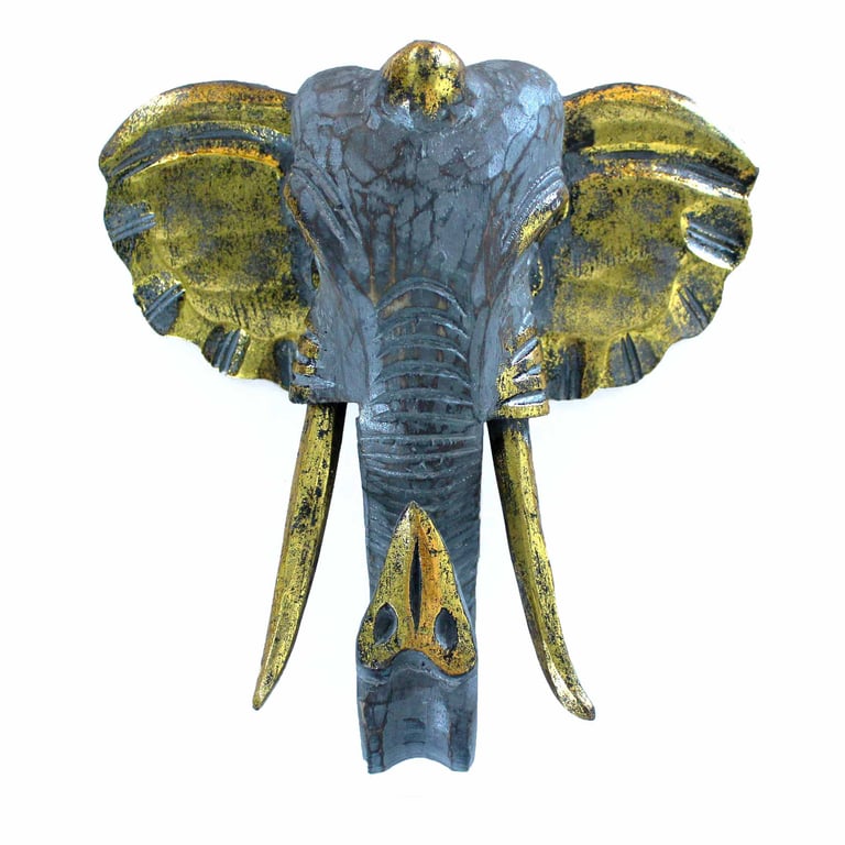 Gold & Grey Large Elephant Head Statue - Decorative Artwork by Unbranded (Assuming there is no specific brand or model mentioned)