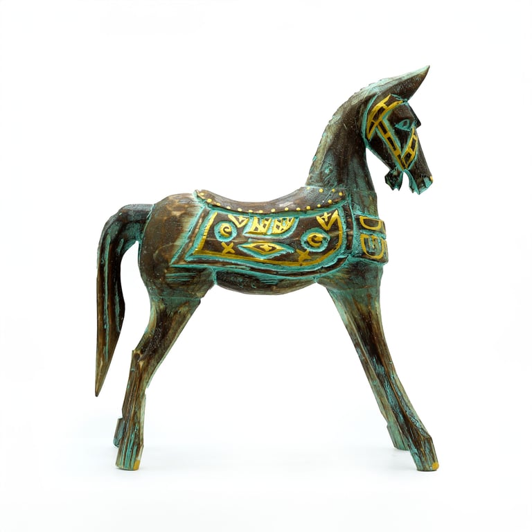 25cm Gold & Turquoise Medium Horse Sculpture - Decorative Artwork (Brand Name)