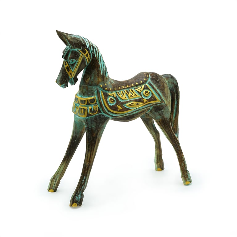 25cm Gold & Turquoise Medium Horse Sculpture - Decorative Artwork (Brand Name)