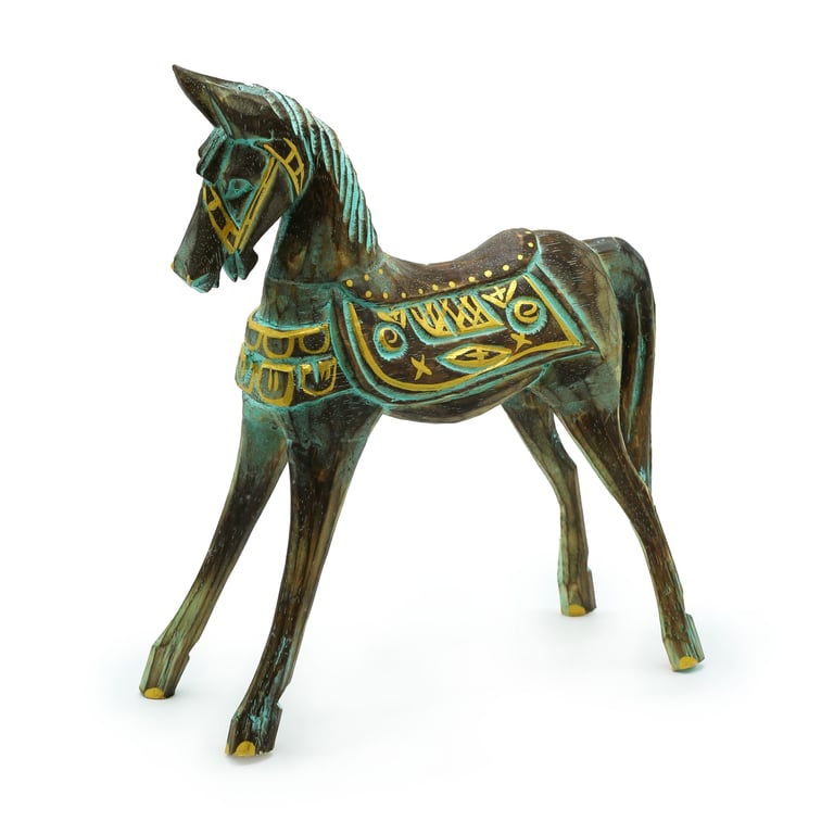 32 cm Large Gold & Turquoise Horse Sculpture - Decorative Art Piece by Brand Name