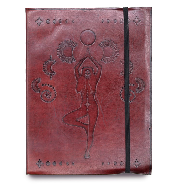 Leather-Bound Medium Notebook with Strap - Durable & Stylish, Cosmic Goddess Edition