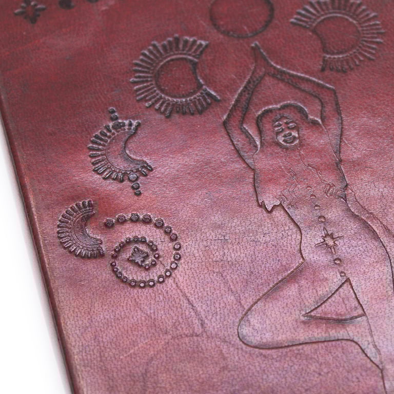Leather-Bound Medium Notebook with Strap - Durable & Stylish, Cosmic Goddess Edition