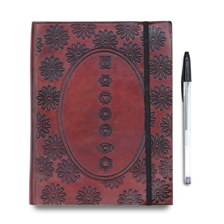 Leather-Bound Chakra Mandala Notebook (Medium Size, With Strap)