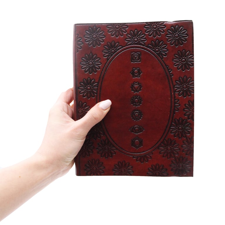 Leather-Bound Chakra Mandala Notebook (Medium Size, With Strap)