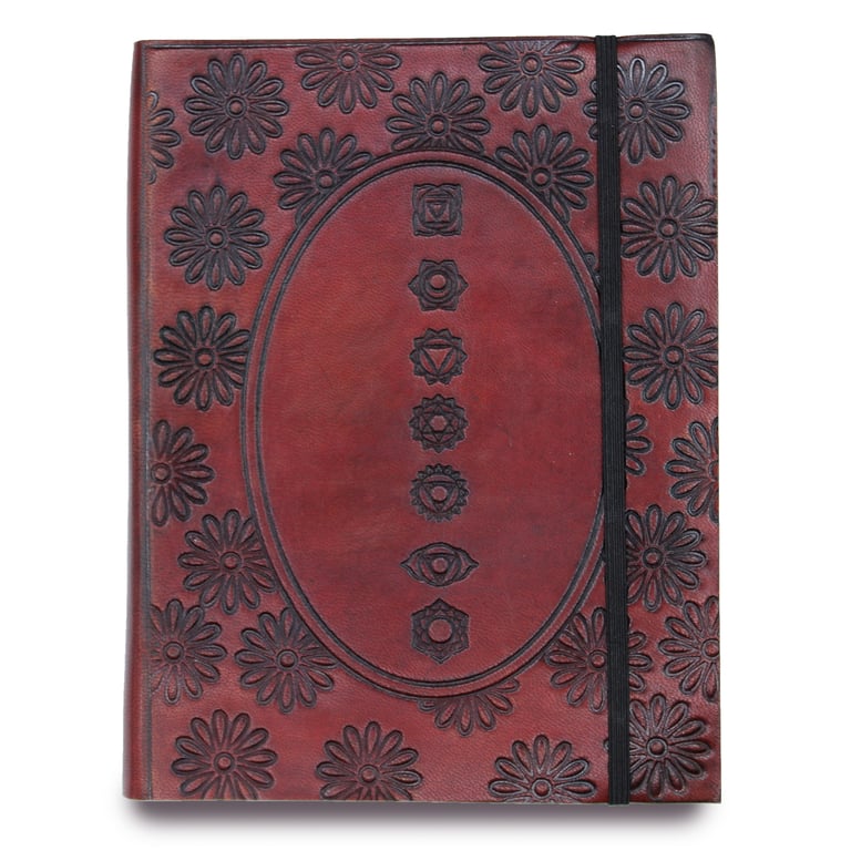 Leather-Bound Chakra Mandala Notebook (Medium Size, With Strap)