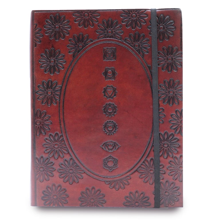 Leather-Bound Chakra Mandala Notebook (Medium Size, With Strap)
