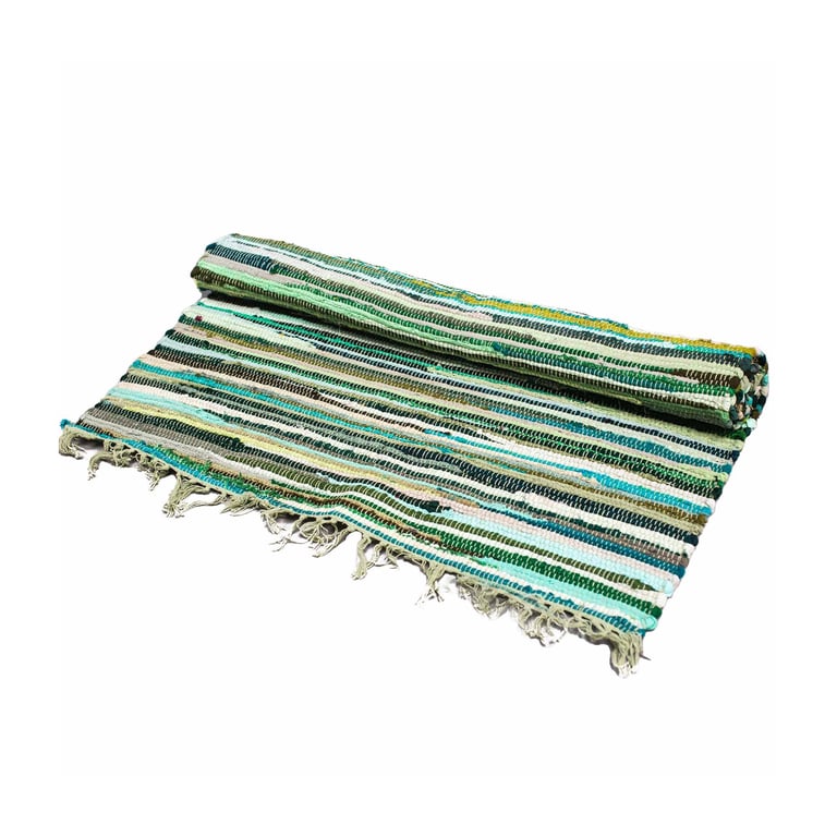 Small Premium Quality Handmade Natural Greens Rag Rug 50x90cm