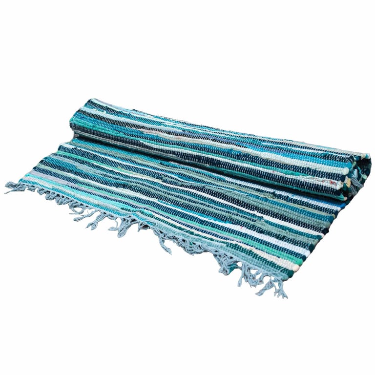 150x200cm Premium Aqua Blue Rag Rug - Room Decor