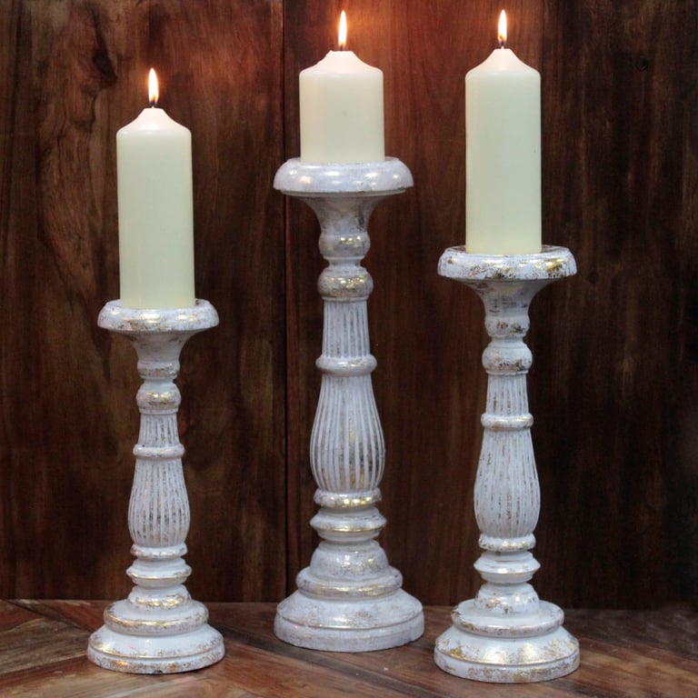 Large White Gold Candle Holder - Sturdy & Elegant Design