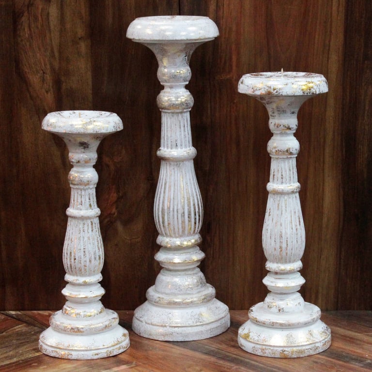 Large White Gold Candle Holder - Sturdy & Elegant Design