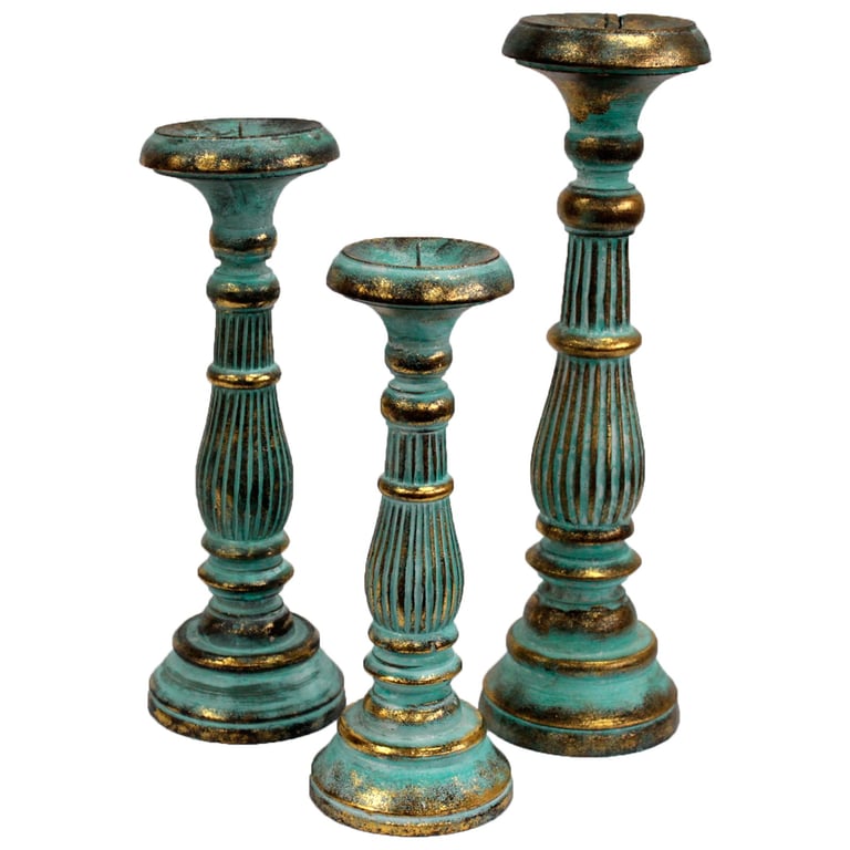 Large Turquoise Gold Candle Holder - Sturdy & Elegant Stand