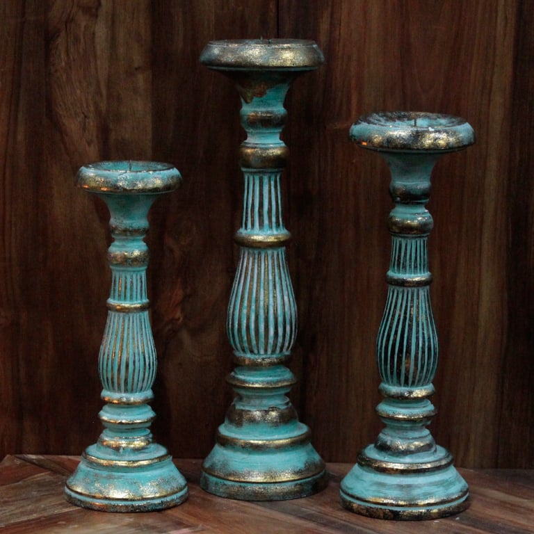 Large Turquoise Gold Candle Holder - Sturdy & Elegant Stand