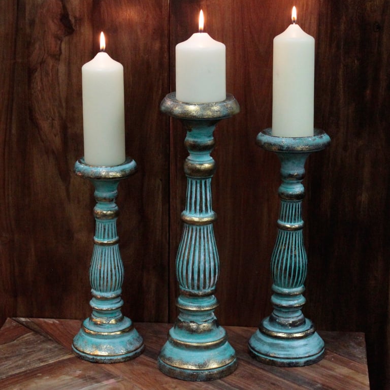 Large Turquoise Gold Candle Holder - Sturdy & Elegant Stand