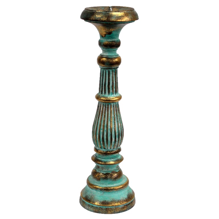 Large Turquoise Gold Candle Holder - Sturdy & Elegant Stand