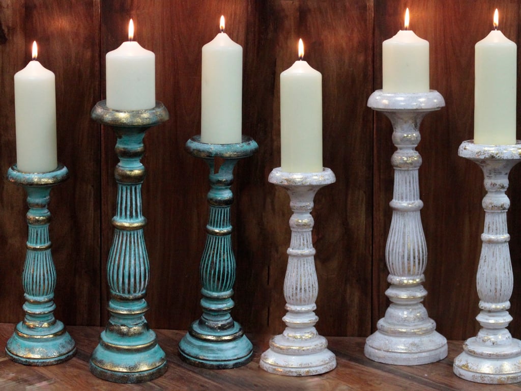 Large Turquoise Gold Candle Holder - Sturdy & Elegant Stand