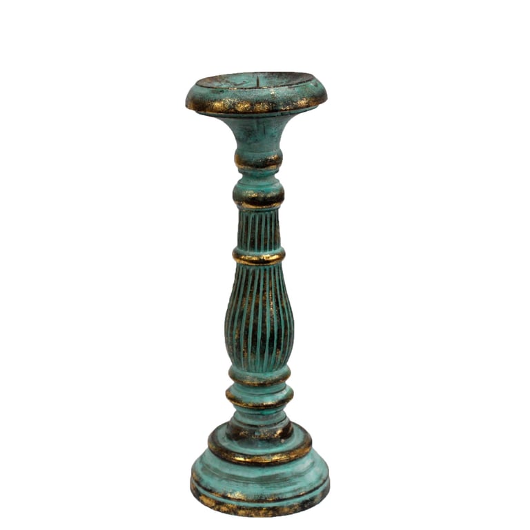 Medium Turquoise Gold Candle Holder - Sturdy & Elegant Design