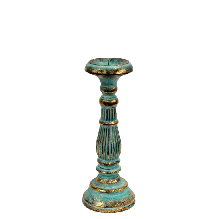 Turquois Gold Small Candle Holder - Decorative Centerpiece Stand for Home Decor