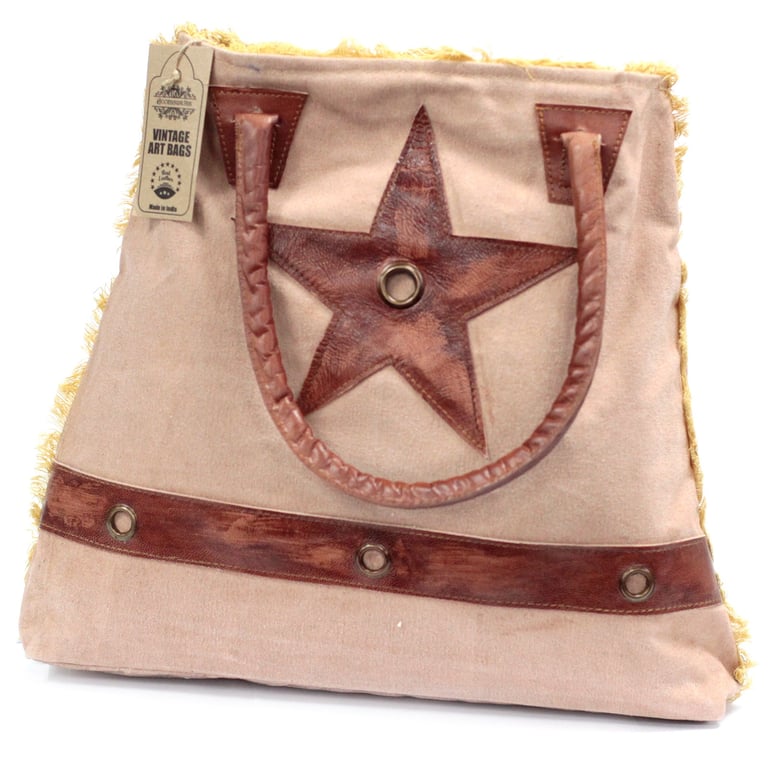 Vintage Leather Tote Bag - Spacious Storage - Big Star