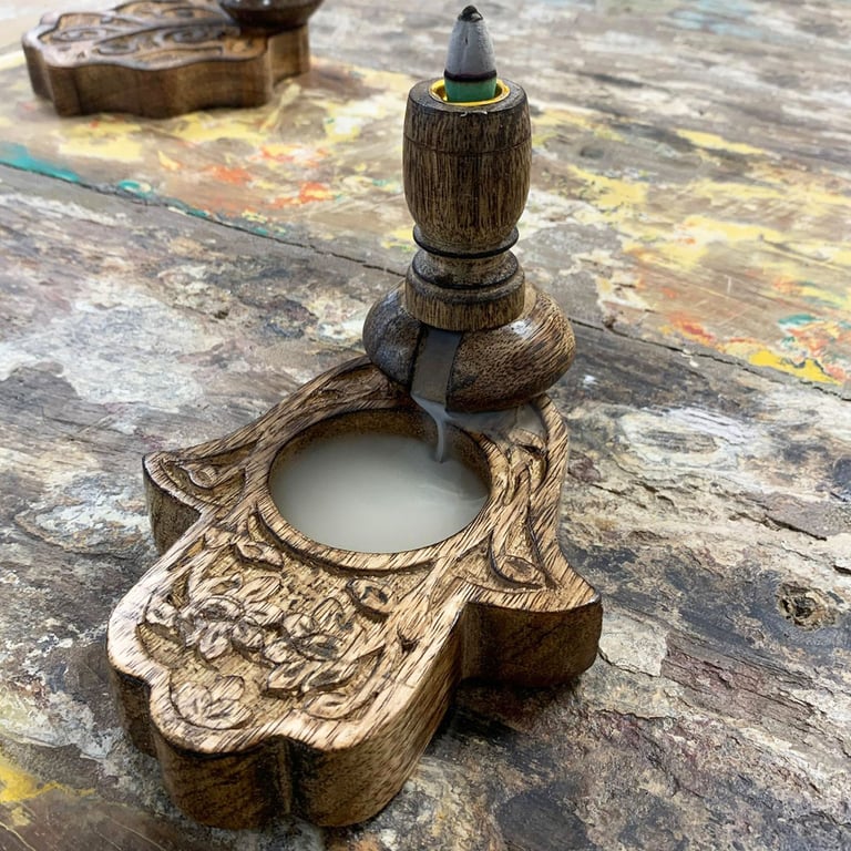 Mango Wood Backflow Burner - Hamsa (Small Size)