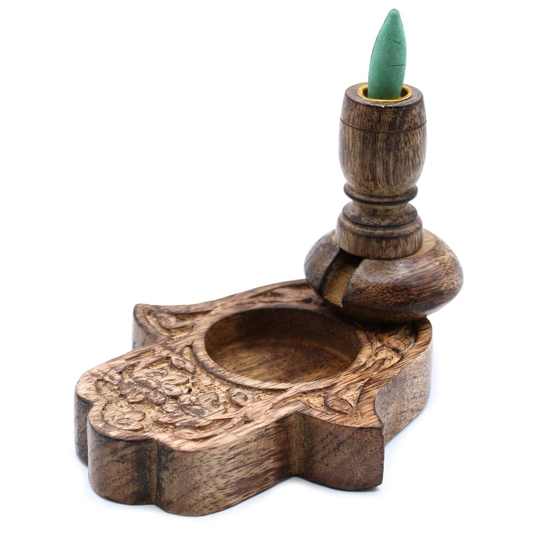 Mango Wood Backflow Burner - Hamsa (Small Size)