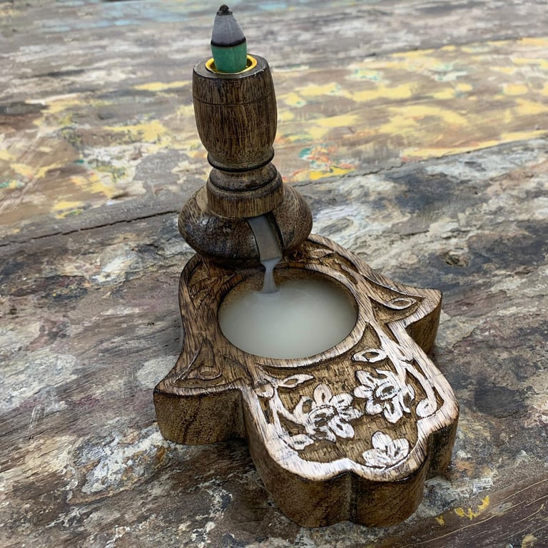 Mango Wood Backflow Burner - Hamsa (Small Size)
