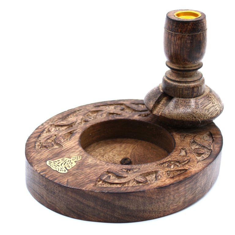 Mango Wood Backflow Burner (Brass) - Smooth Buddha Design