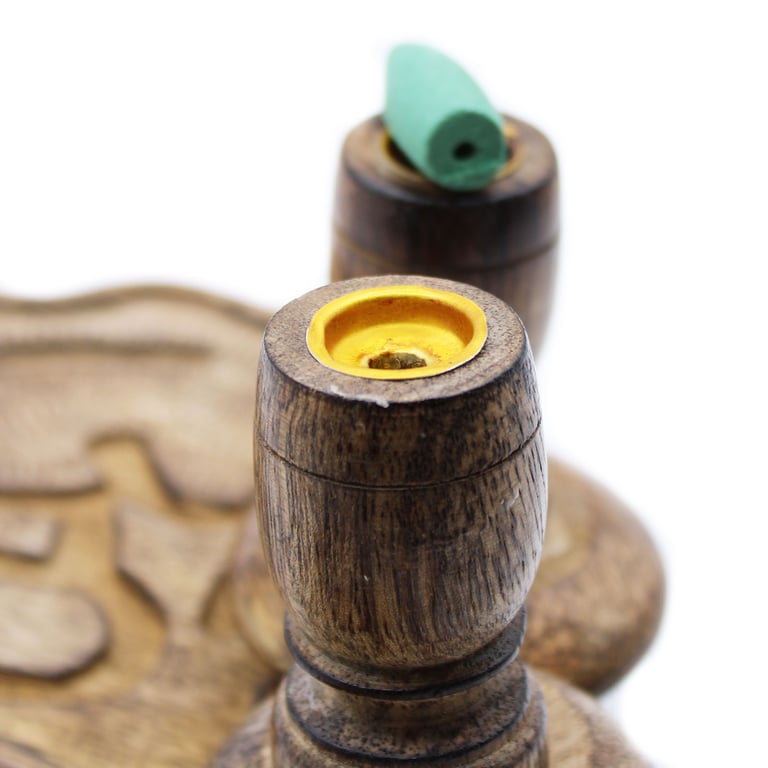 Mango Wood Backflow Burner (Brass) - Smooth Buddha Design