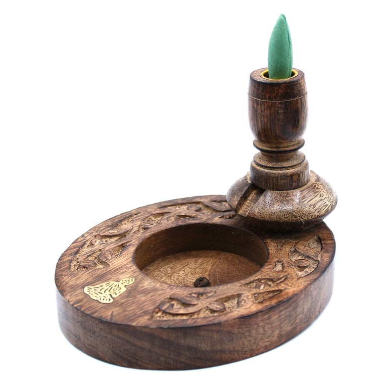 Mango Wood Backflow Burner (Brass) - Smooth Buddha Design