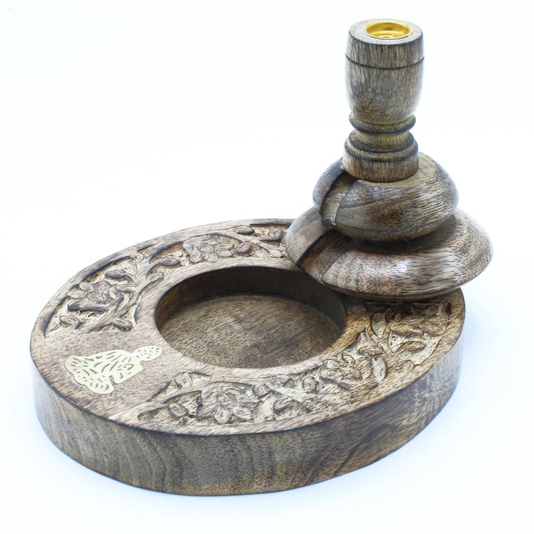 Mango Wood Backflow Burner (Brass) - Meditative Buddha Design