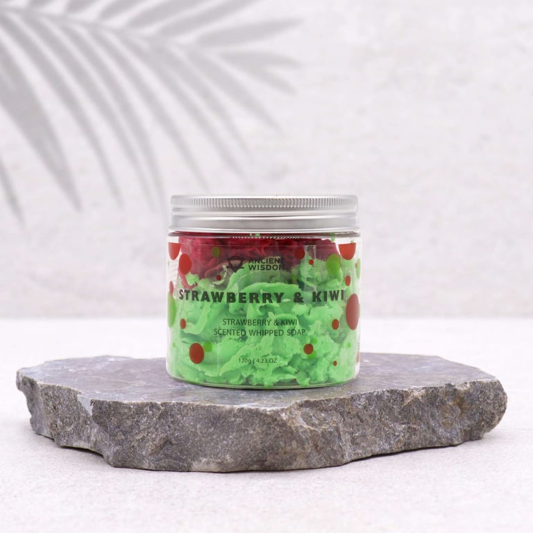Natural Strawberry & Kiwi Whipped Soap 120g - Moisturizing and Gentle Body Care