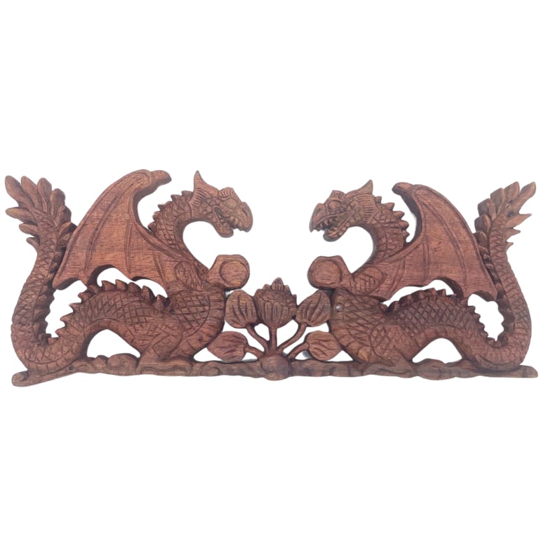 40x15cm Dragon Plaque Carving - Handcrafted Decorative Artwork