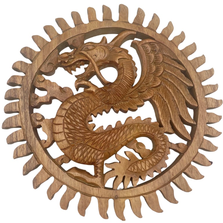 30cm Winged Sun Dragon Wall Sculpture - Decorative Carving by Brand Name