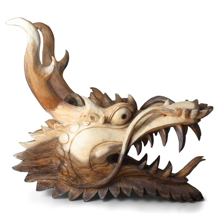 30cm Live-Size Dragon Head Carving - Handcrafted Detail by Artisans