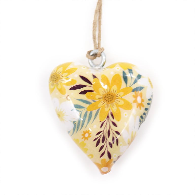 Yellow Floral Decor Wood Heart - Large Wall Art Decoration for Home & Garden
