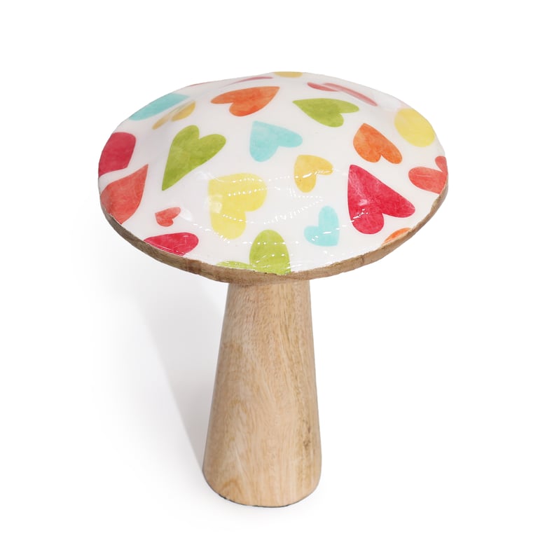 Med Wooden Mushroom - Handcrafted Heart-Shaped Decoration with Pastel Hearts Design for Kids Room Decor
