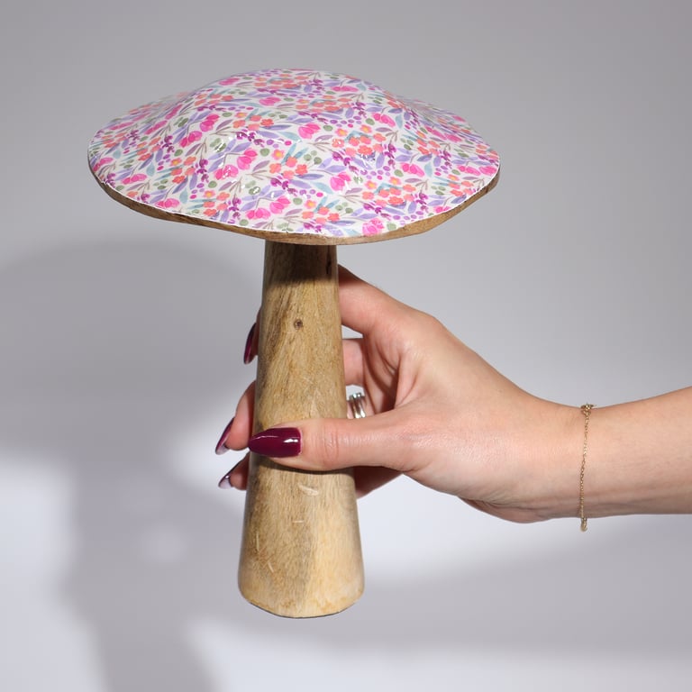 Large Wooden Mushroom - Pastel Hearts