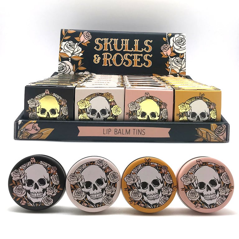Skull & Roses Tin Lip Balm - Hydrating Rose Beauty Balm for Soft Lips