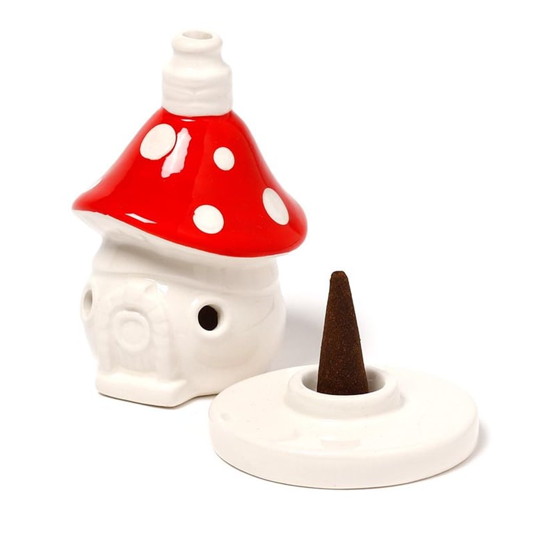 Ceramic Fairy Toadstool House Incense Burner - Home Fragrance Holder Alternative to Candlesticks