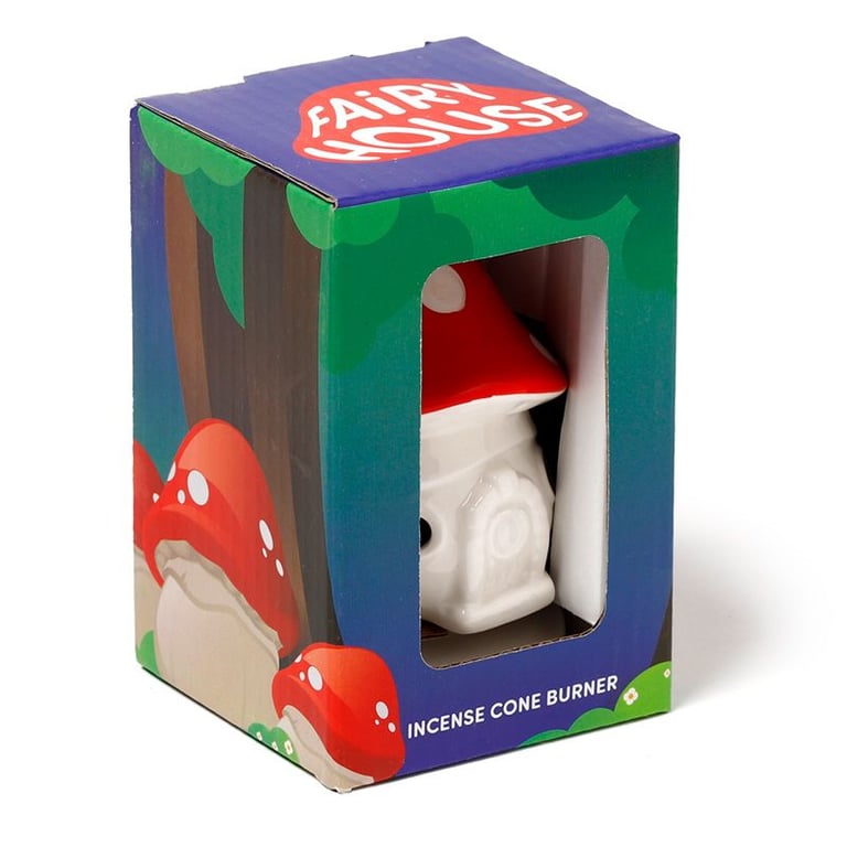 Ceramic Fairy Toadstool House Incense Burner - Home Fragrance Holder Alternative to Candlesticks