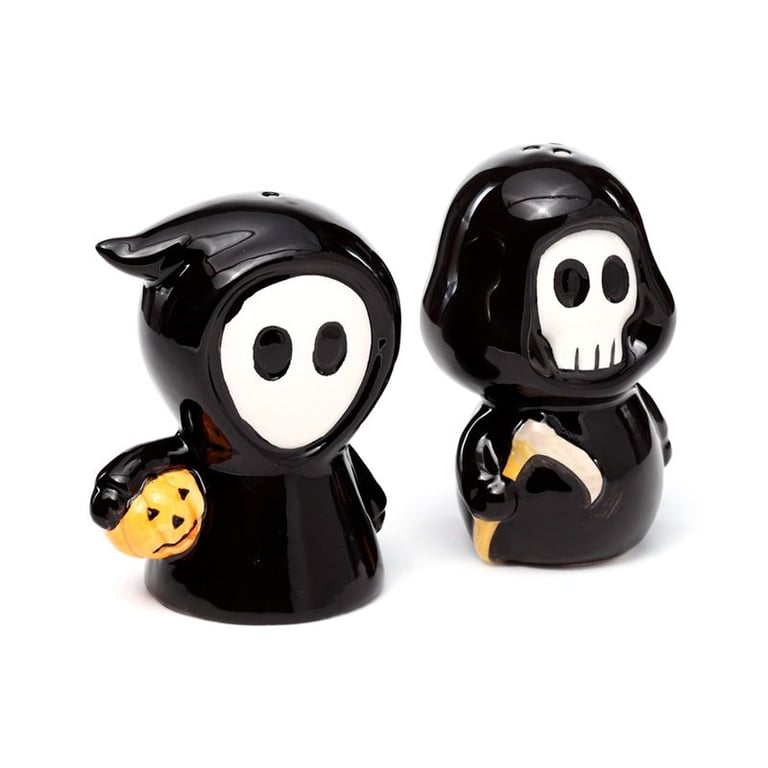Skull Boy & Ghost Boy Vintage Ceramic Salt and Pepper Shaker Set - Kitchen Decor