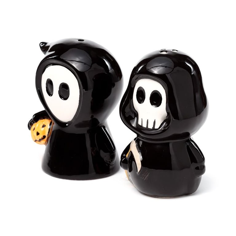 Skull Boy & Ghost Boy Vintage Ceramic Salt and Pepper Shaker Set - Kitchen Decor