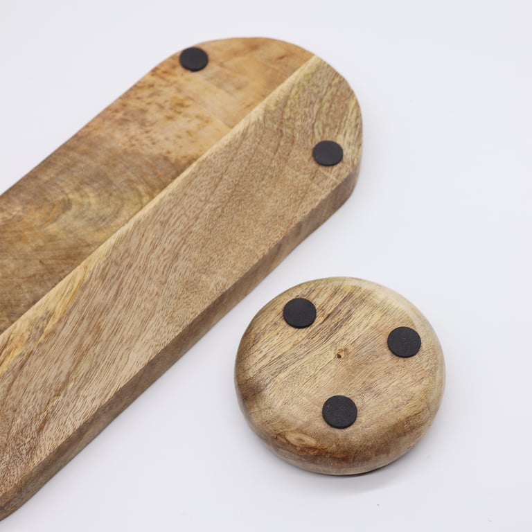 Mango Wood Serving Tray (3 Bowls) - Blue Striped Design