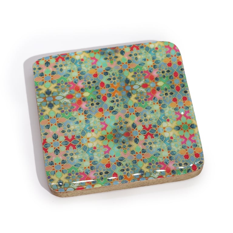 Mediterranean Tile Pattern Square Coaster Set of 4 - Home Decor Accents