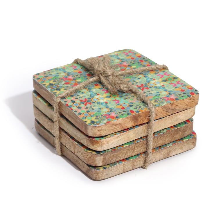 Mediterranean Tile Pattern Square Coaster Set of 4 - Home Decor Accents