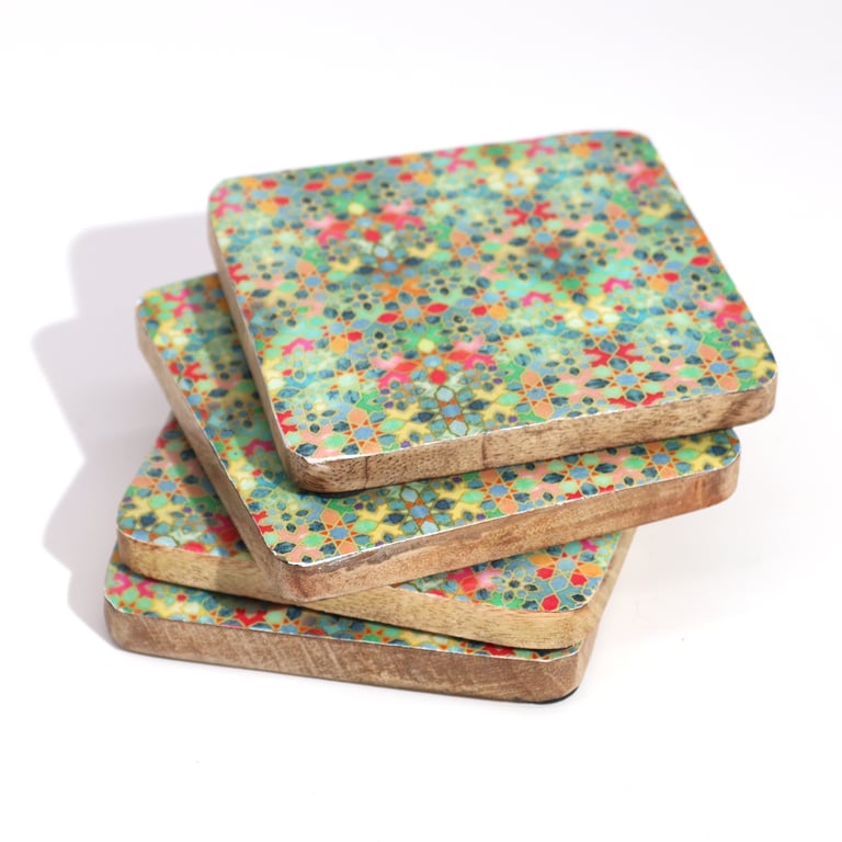Mediterranean Tile Pattern Square Coaster Set of 4 - Home Decor Accents