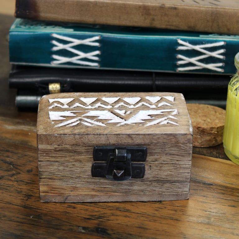 White Washed Wooden Slavic Design Pill Box Holder and Medicine Organizer