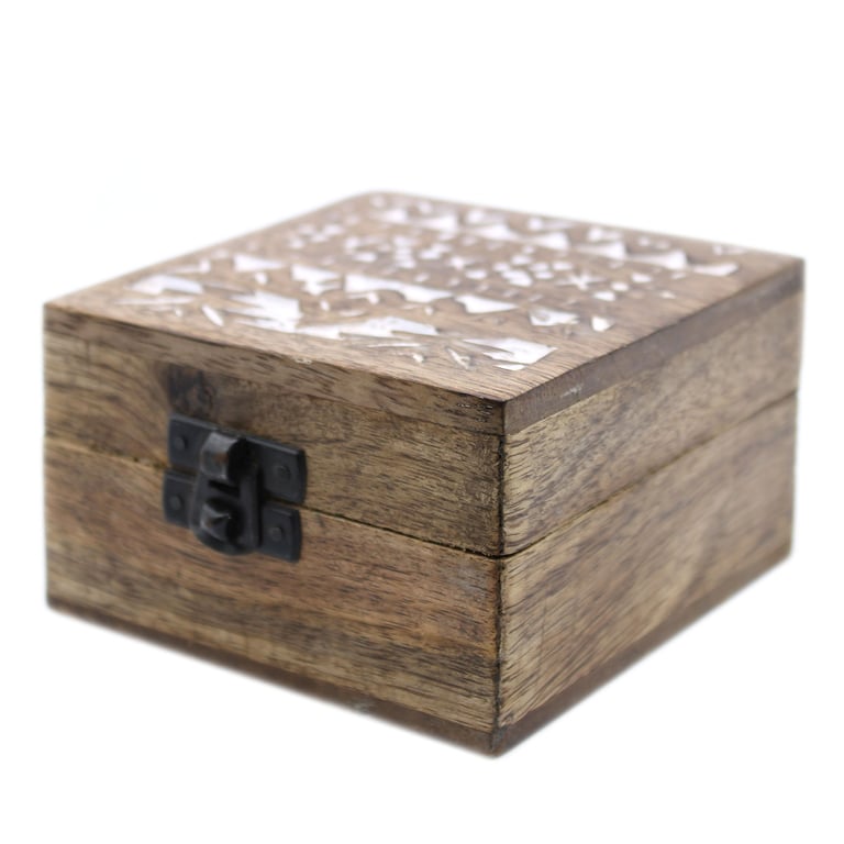White Washed Wooden Box - Rustic Slavic Design 4x4 Storage Box